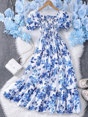 Girls Floral Smocked Puff Sleeve Midi Dress - Ivory | 21 Century Kids