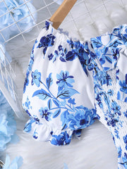 Girls Floral Smocked Puff Sleeve Midi Dress - Ivory | 21 Century Kids