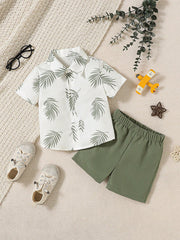 2pcs Boys Palm Leaf Print Shirt & Shorts Set - Ivory | 21 Century Kids