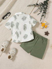 2pcs Boys Palm Leaf Print Shirt & Shorts Set - Ivory | 21 Century Kids