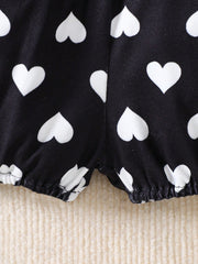 3pcs Baby Girls Ribbed Bodysuit & Heart Print Shorts Set - Buttercu...