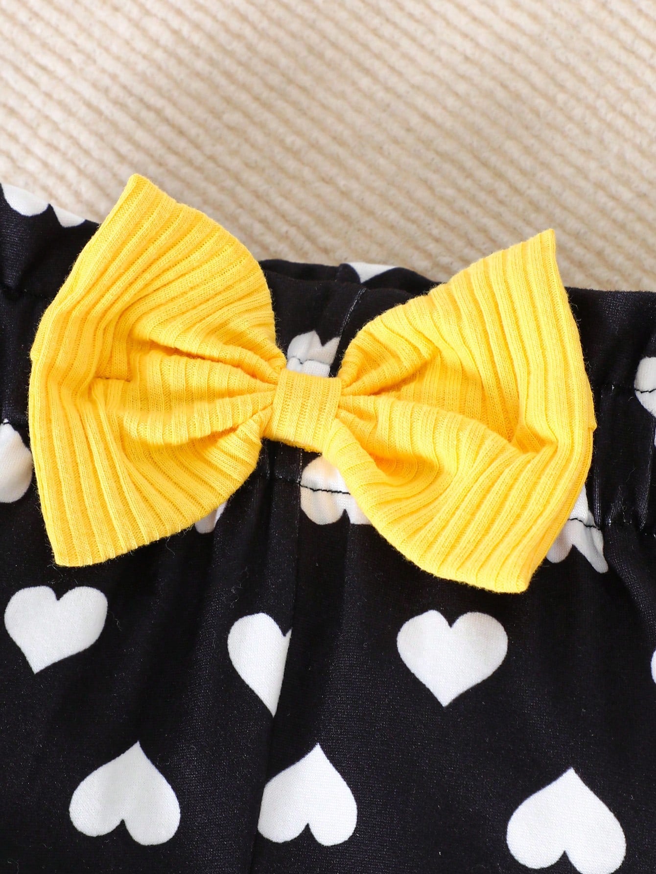 3pcs Baby Girls Ribbed Bodysuit & Heart Print Shorts Set - Buttercu...