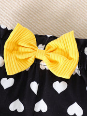 3pcs Baby Girls Ribbed Bodysuit & Heart Print Shorts Set - Buttercu...