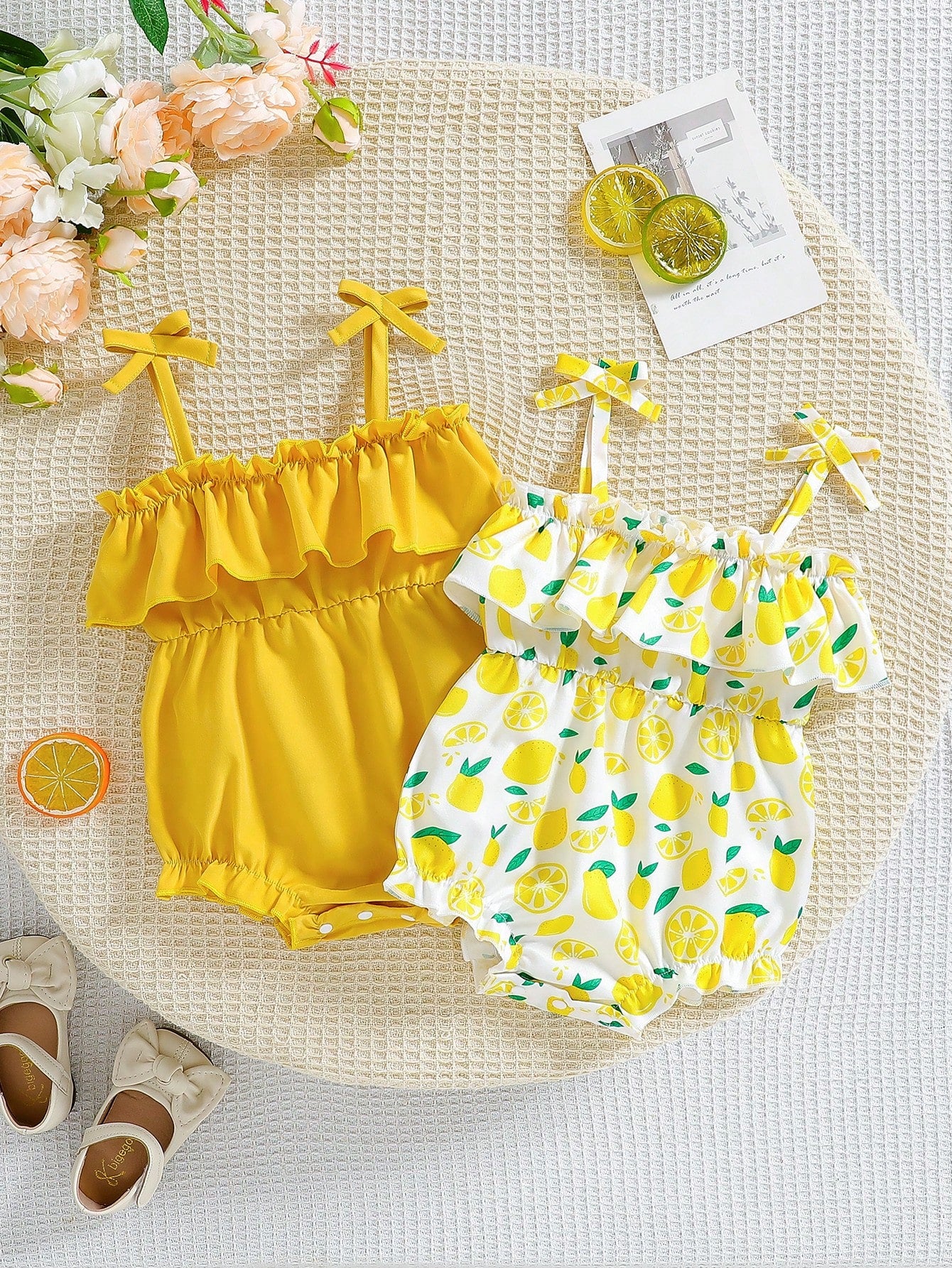 2pcs Baby Girls Ruffle Tie-Strap Bodysuit Set - Buttercup | 21 Cent...