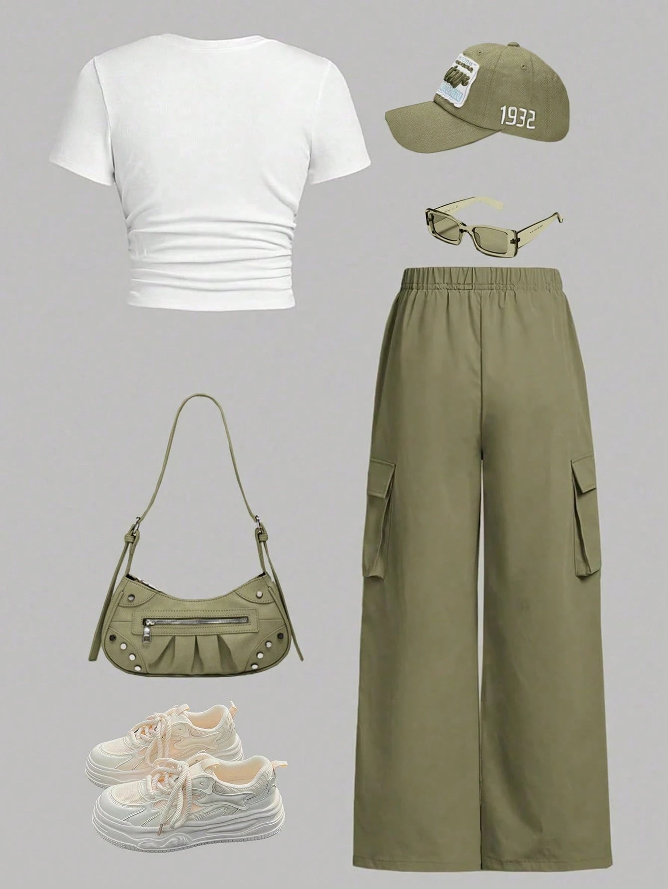 2pcs Big Girls Brooklyn Graphic Crop Tee & Cargo Pants Set - Sage |...