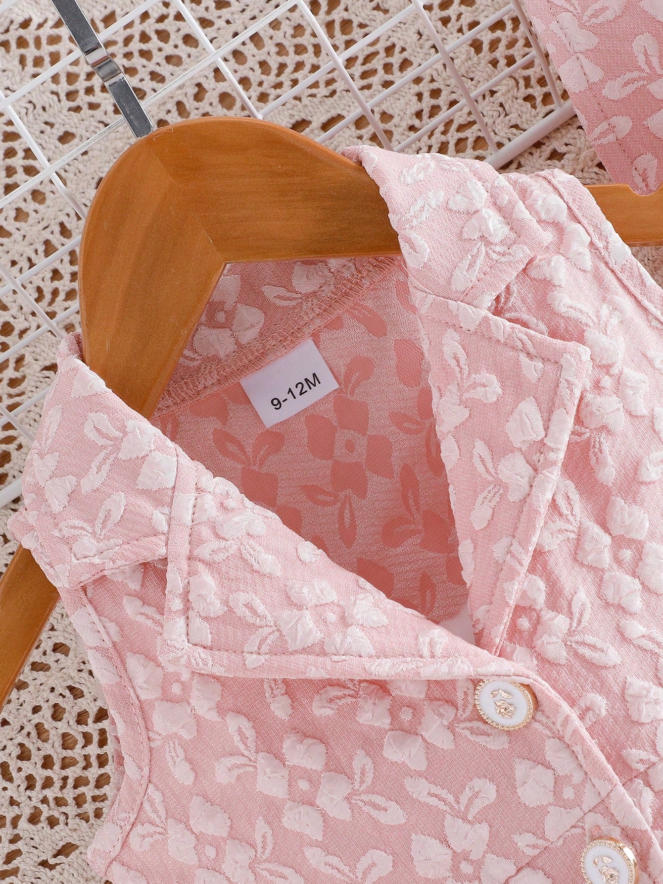 Baby Girls 3D Floral Lapel Romper & Bucket Hat - Blush