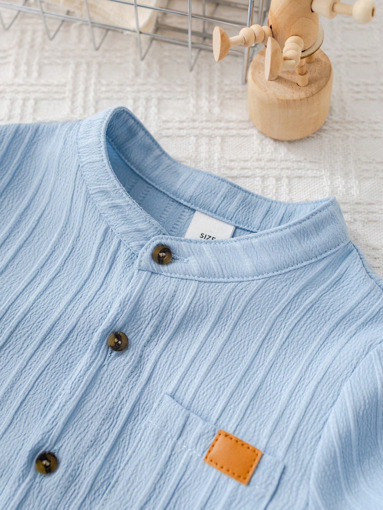 2pcs Boys Stand Collar Shirt & Trousers Set - Cerulean