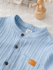 2pcs Boys Stand Collar Shirt & Trousers Set - Cerulean