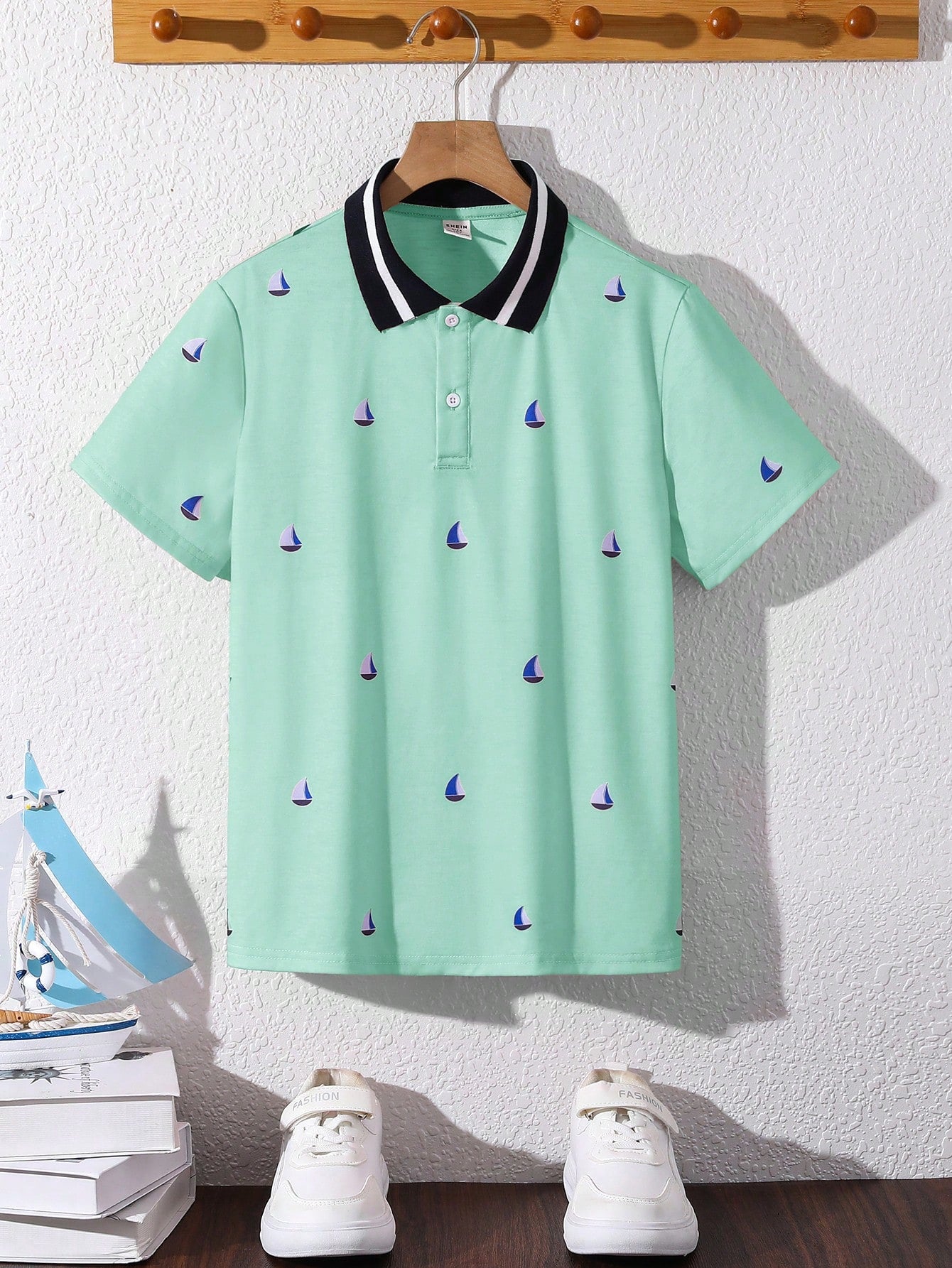 Big Boys All-Over Print Polo Shirt - Fern Green