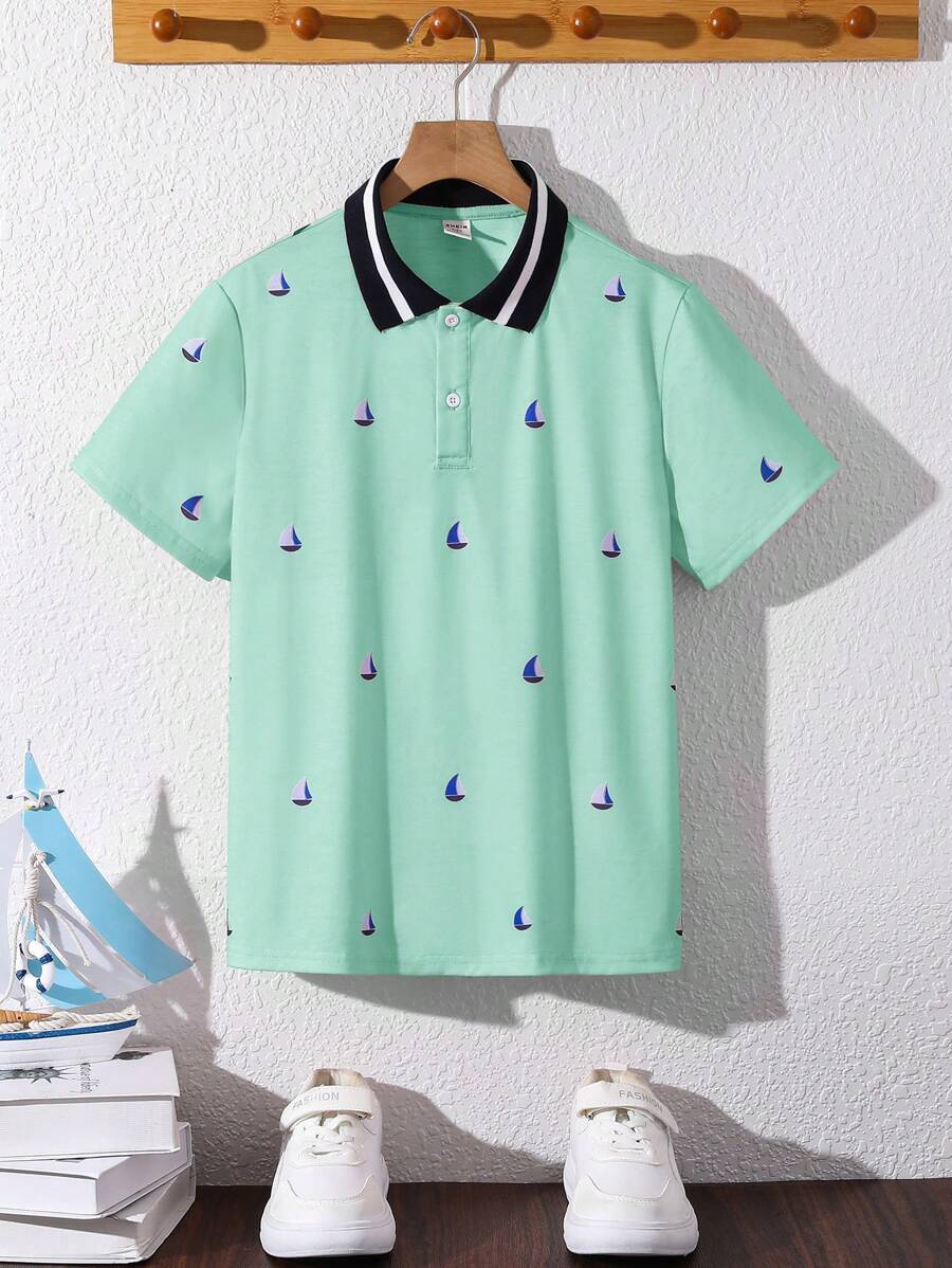 Big Boys All-Over Print Polo Shirt - Fern Green
