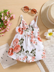 Girls Peony Floral Spaghetti Strap Romper - Ivory | 21 Century Kids