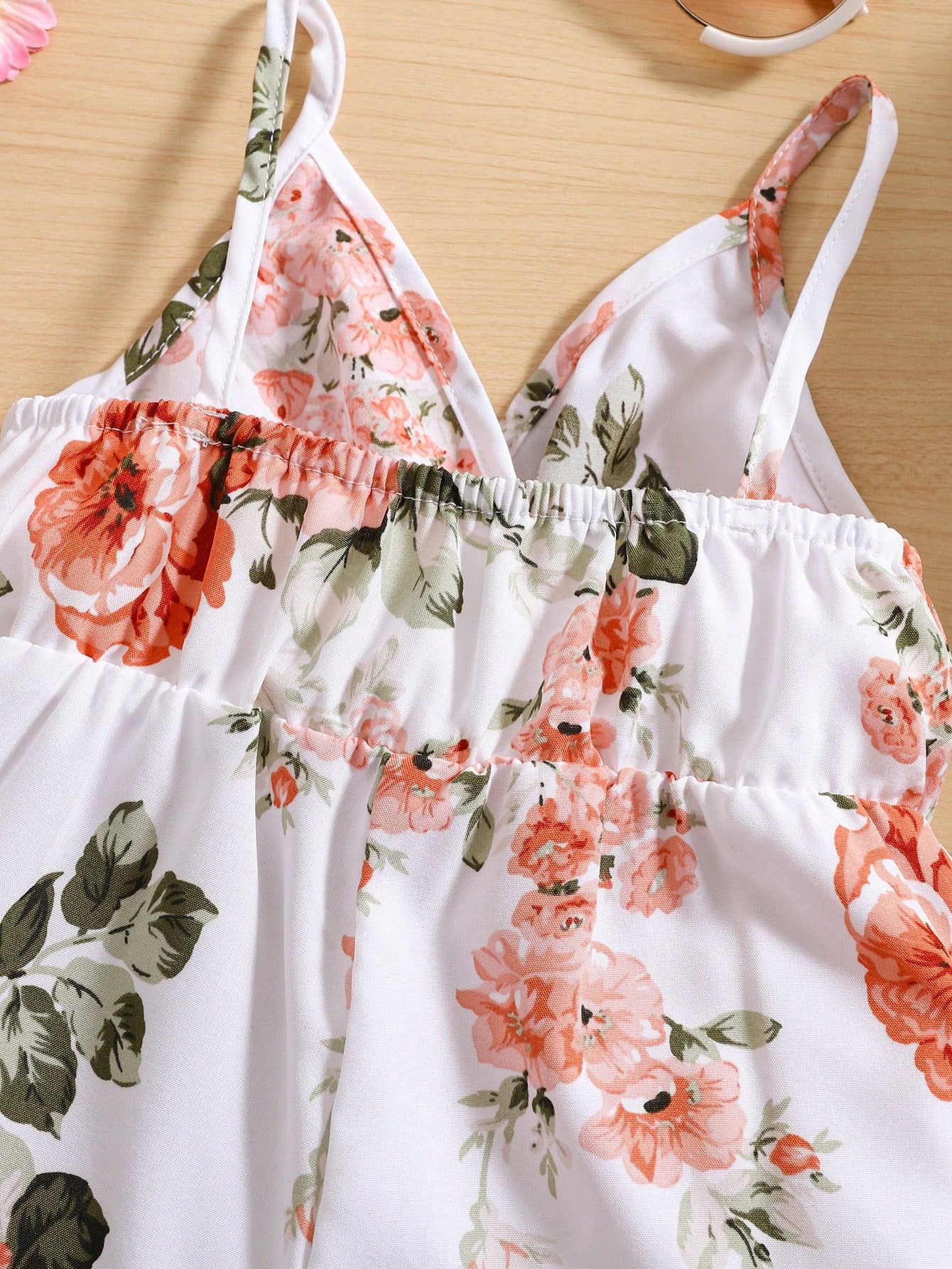 Girls Peony Floral Spaghetti Strap Romper - Ivory | 21 Century Kids