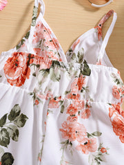 Girls Peony Floral Spaghetti Strap Romper - Ivory | 21 Century Kids