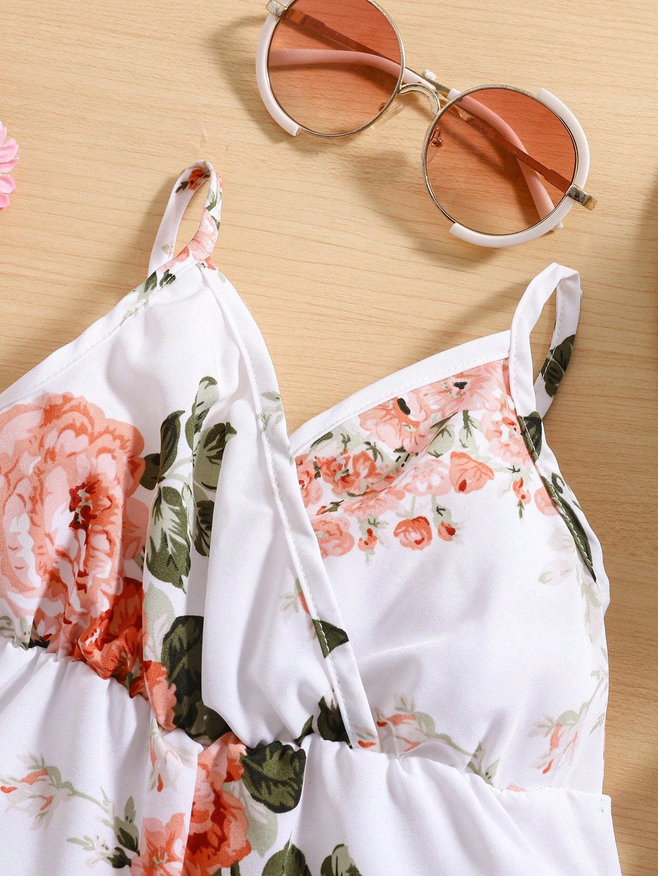 Girls Peony Floral Spaghetti Strap Romper - Ivory | 21 Century Kids