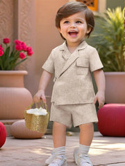 2pcs Boys Linen-Blend Wrap Shirt & Shorts Set - Ecru | 21 Century Kids
