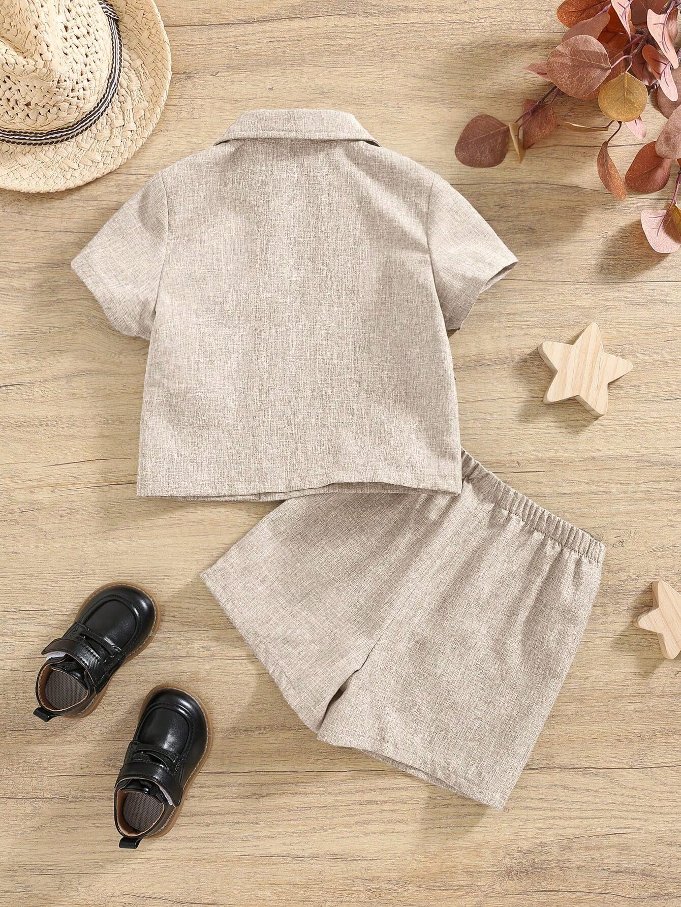 2pcs Boys Linen-Blend Wrap Shirt & Shorts Set - Ecru | 21 Century Kids