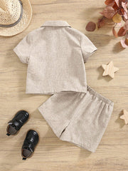 2pcs Boys Linen-Blend Wrap Shirt & Shorts Set - Ecru | 21 Century Kids