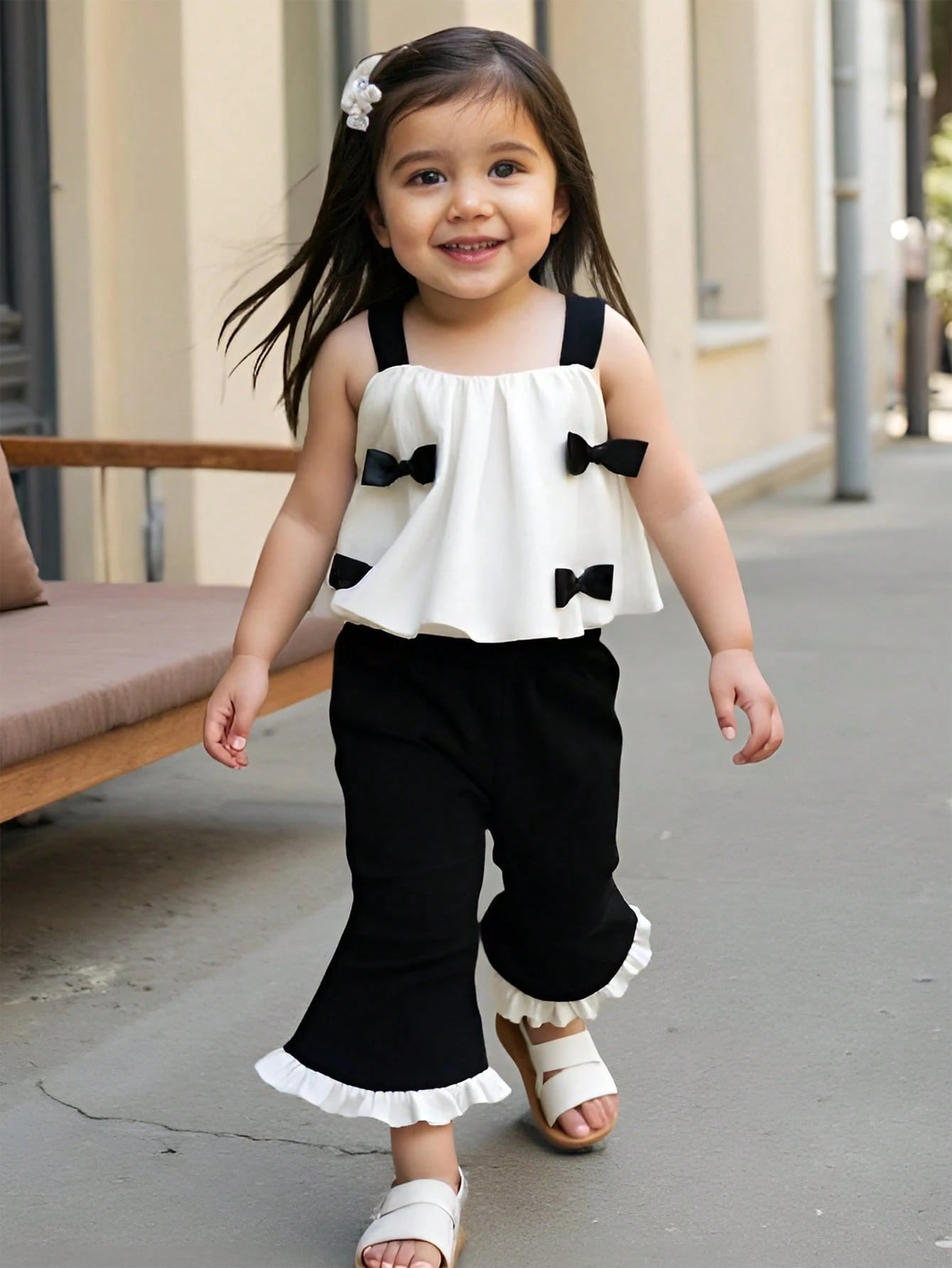 2pcs Girls Bow-Embellished Cami Top & Flare Pants Set - Ivory | 21 ...
