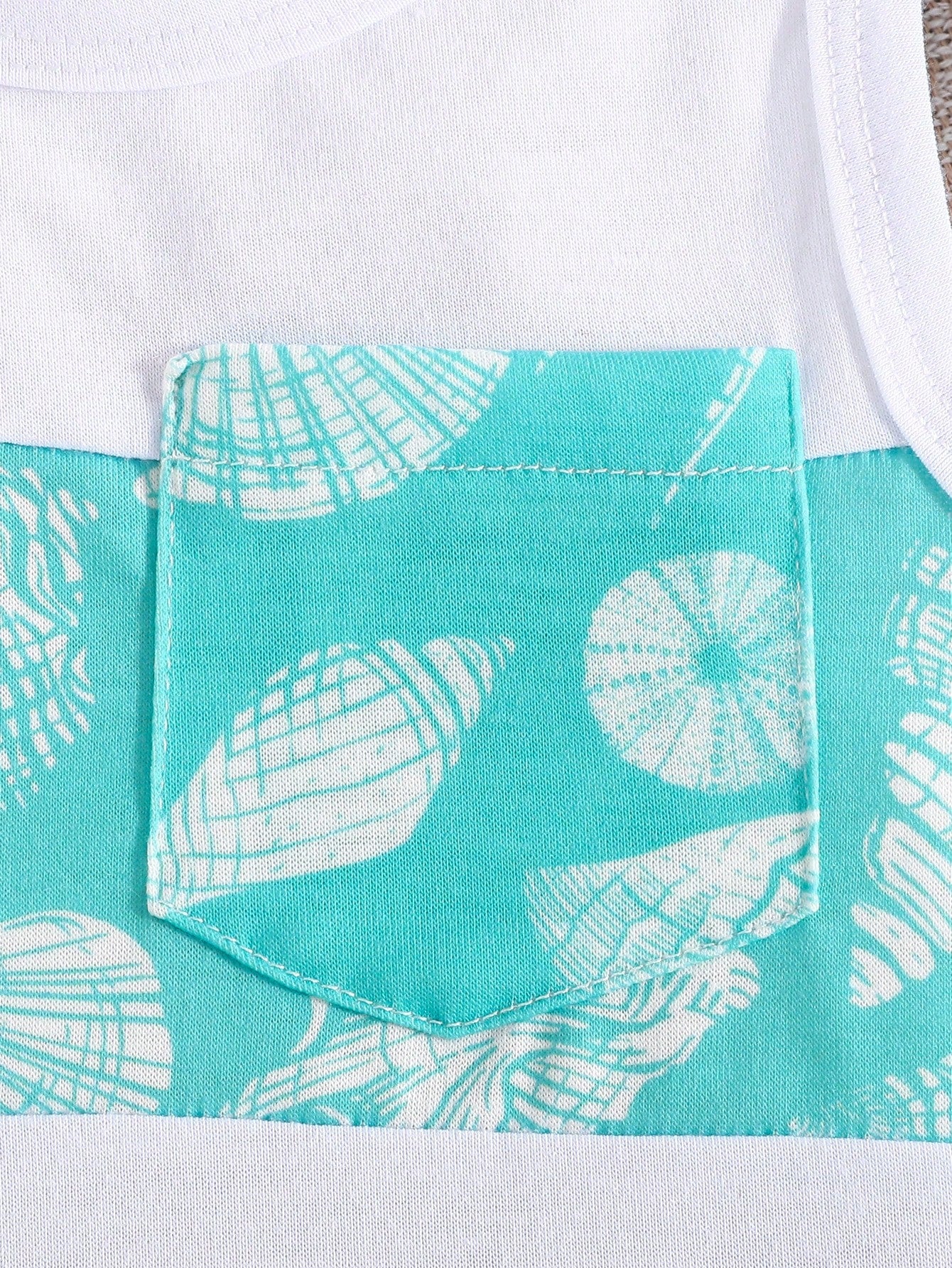 3pcs Baby Boys Shell Print Vest, Shorts & Bucket Hat - Aqua