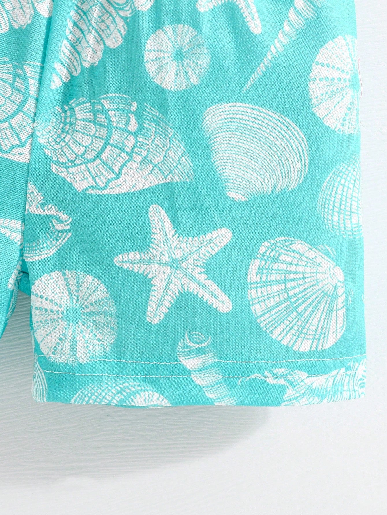 3pcs Baby Boys Shell Print Vest, Shorts & Bucket Hat - Aqua