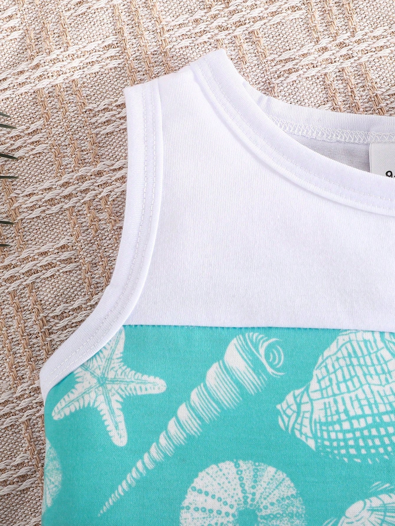 3pcs Baby Boys Shell Print Vest, Shorts & Bucket Hat - Aqua