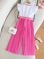 Girls Butterfly Ruffle Top & Pleated Wide-Leg Pants - Fuchsia