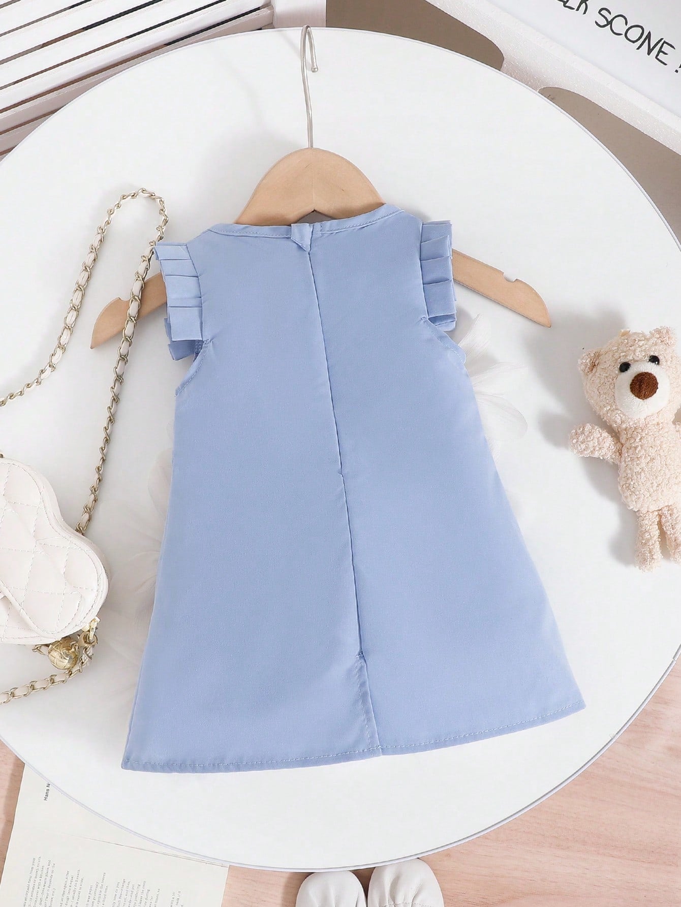 Girls 3D Floral Appliqué Ruffle Sleeve Mini Dress - Periwinkle | 21...