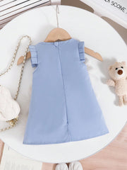 Girls 3D Floral Appliqué Ruffle Sleeve Mini Dress - Periwinkle | 21...
