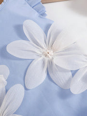 Girls 3D Floral Appliqué Ruffle Sleeve Mini Dress - Periwinkle | 21...