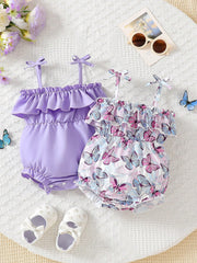 2pcs Baby Girls Butterfly Print Ruffle Bodysuit Set - Wisteria | 21...