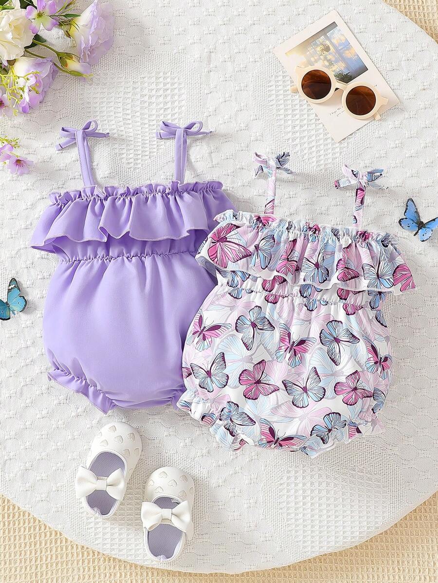 2pcs Baby Girls Butterfly Print Ruffle Bodysuit Set - Wisteria | 21...