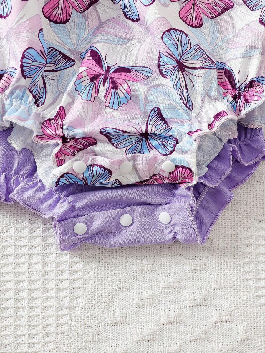 2pcs Baby Girls Butterfly Print Ruffle Bodysuit Set - Wisteria | 21...