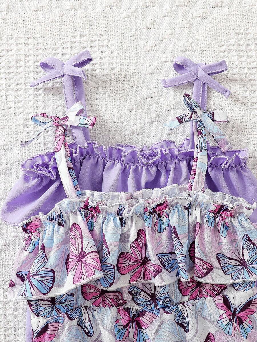 2pcs Baby Girls Butterfly Print Ruffle Bodysuit Set - Wisteria | 21...