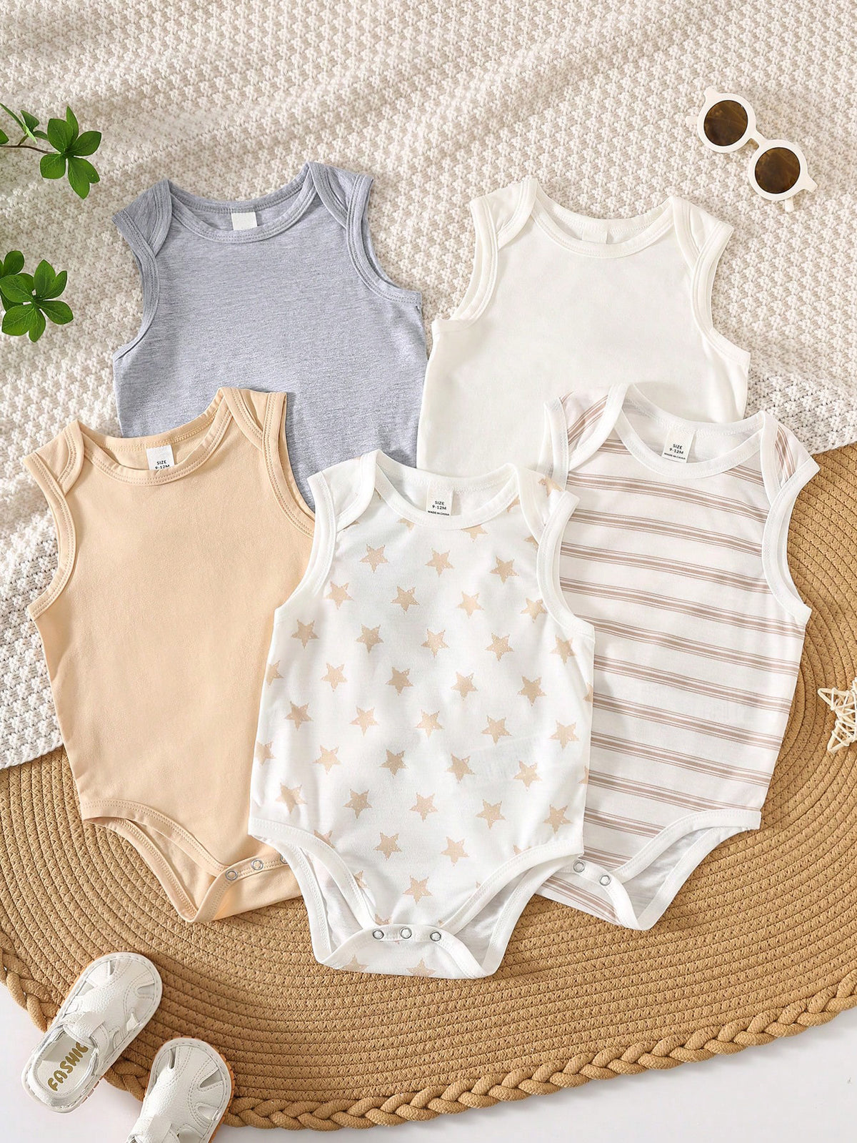 Baby Boys Star & Stripe Sleeveless Bodysuit Set - Ivory