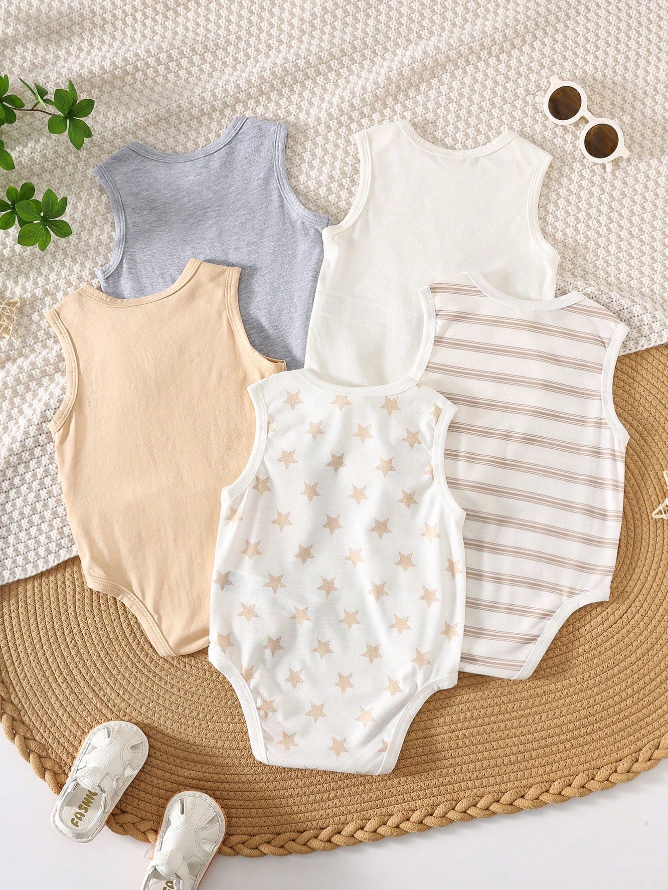Baby Boys Star & Stripe Sleeveless Bodysuit Set - Ivory