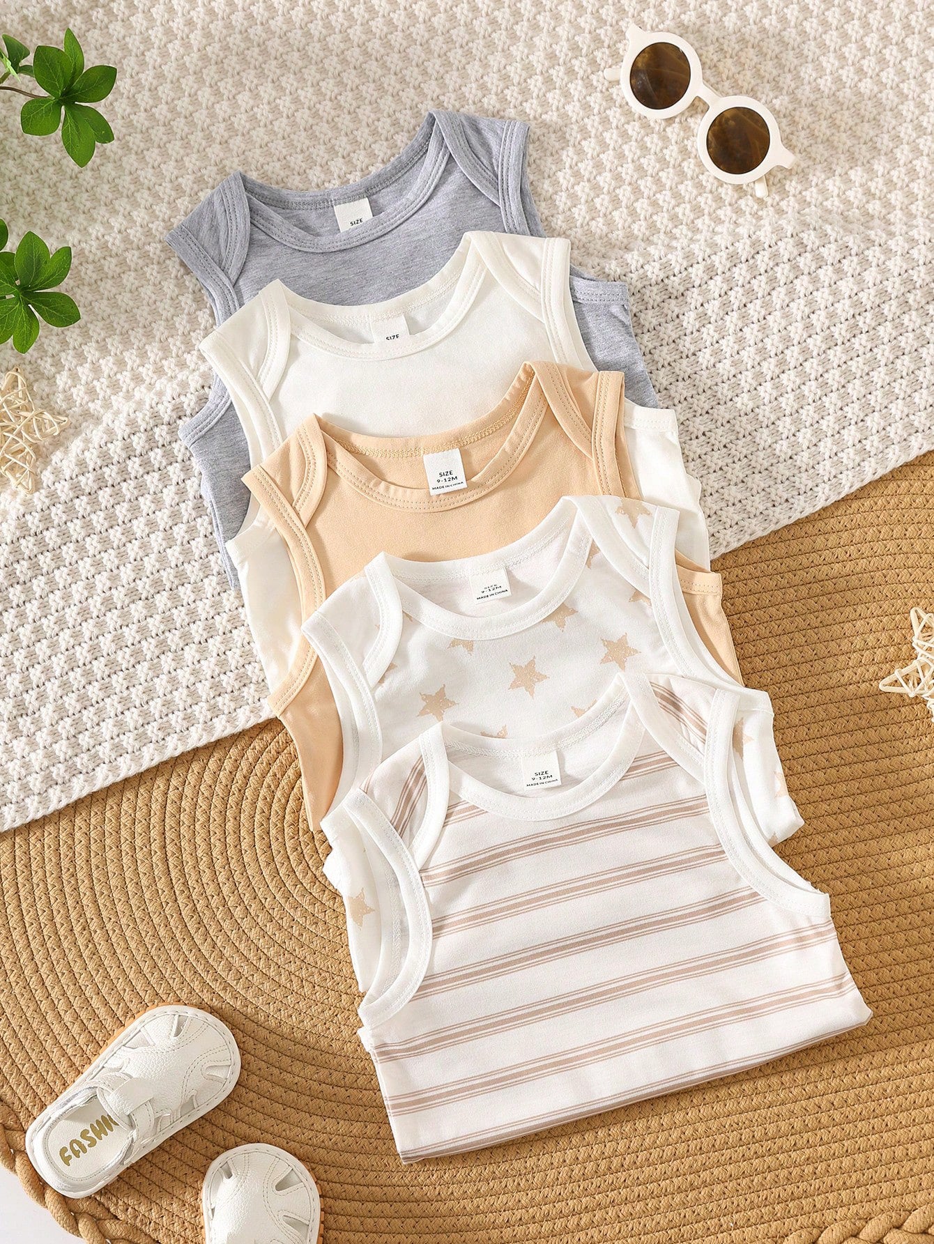 Baby Boys Star & Stripe Sleeveless Bodysuit Set - Ivory
