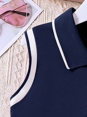 Girls Heart Emblem Polo Collar Skater Dress - Midnight