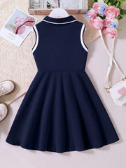 Girls Heart Emblem Polo Collar Skater Dress - Midnight