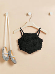 Baby Girls 3D Rose Appliqué Spaghetti Strap Cami - Onyx