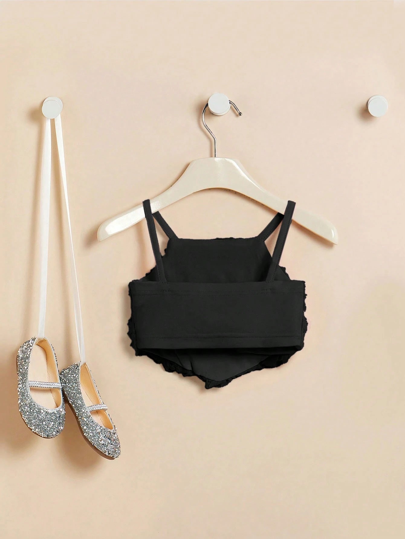 Baby Girls 3D Rose Appliqué Spaghetti Strap Cami - Onyx