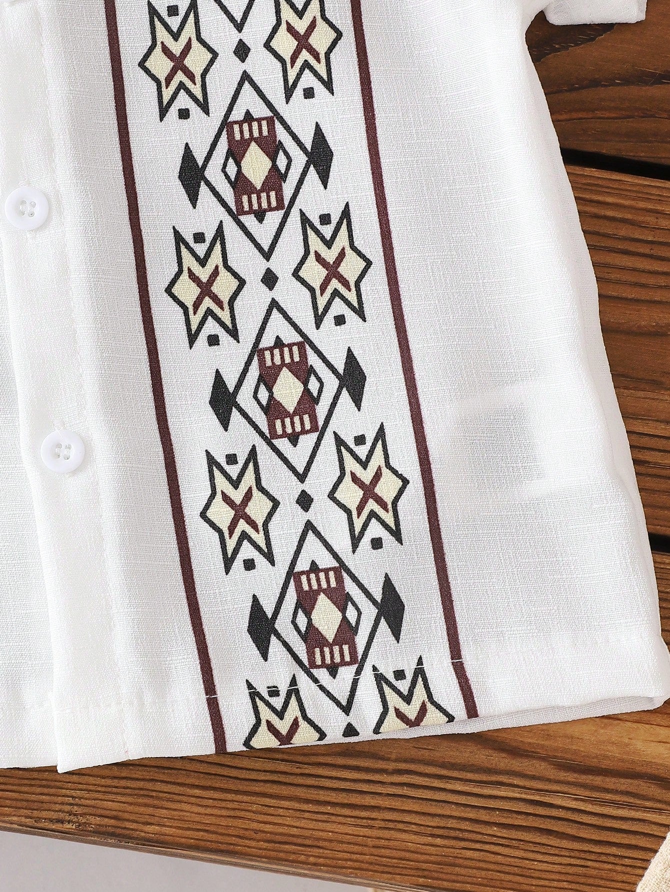 2pcs Boys Aztec Print Stand Collar Shirt & Shorts Set - Ivory