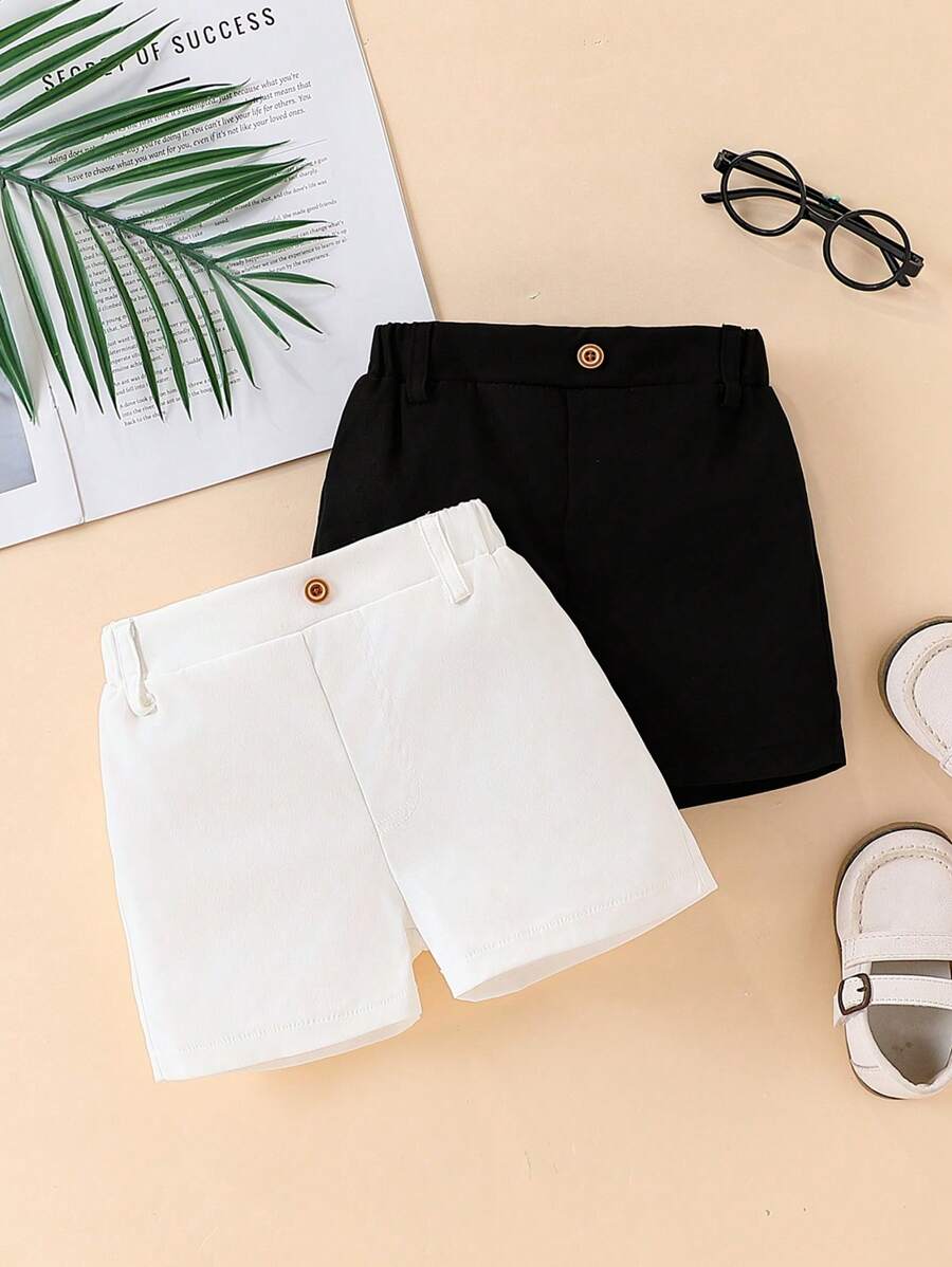 2pcs Boys Tailored Chino Shorts with Retro Button - Ivory | 21 Cent...