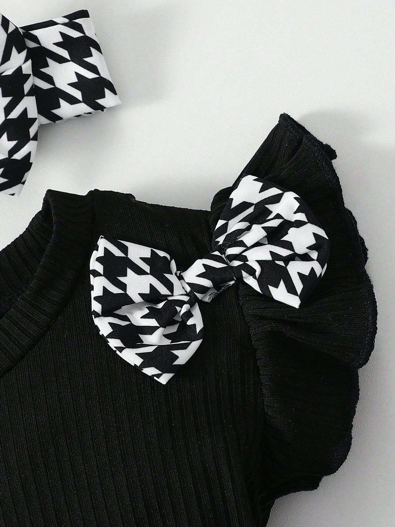 2pcs Baby Girls Houndstooth Romper Dress & Headband Set - Onyx | 21...