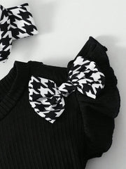 2pcs Baby Girls Houndstooth Romper Dress & Headband Set - Onyx | 21...