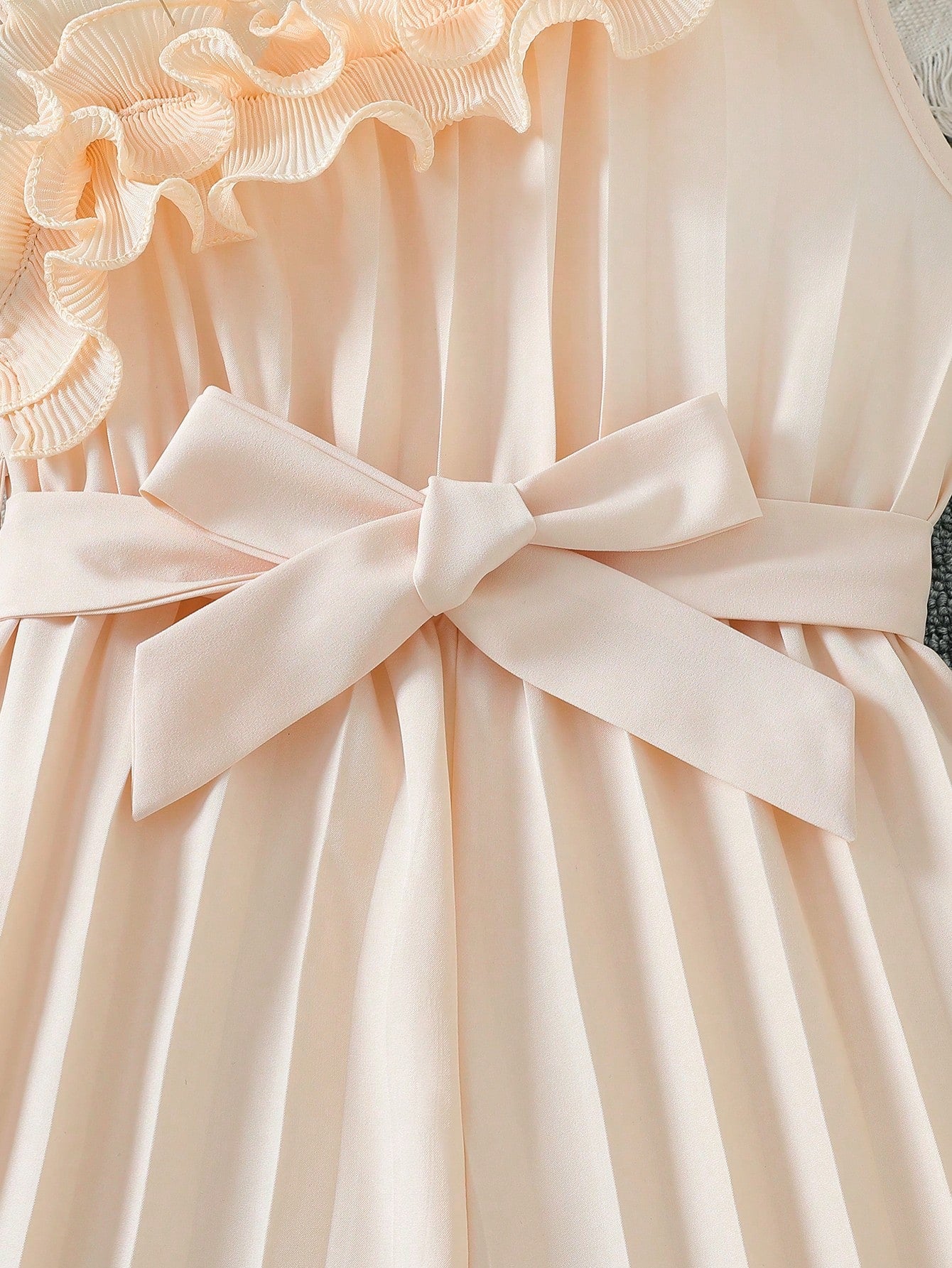 Girls Ruffle Asymmetric Collar Pleated Wide-Leg Jumpsuit - Blush