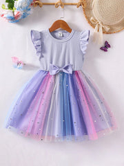 Girls Ribbed Flutter Sleeve Star Tulle Dress - Periwinkle | 21 Cent...