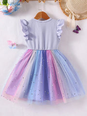 Girls Ribbed Flutter Sleeve Star Tulle Dress - Periwinkle | 21 Cent...