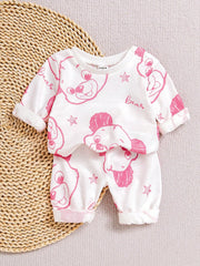 2pcs Baby Boys Bear Print Sweatshirt & Jogger Set - Ivory | 21 Cent...