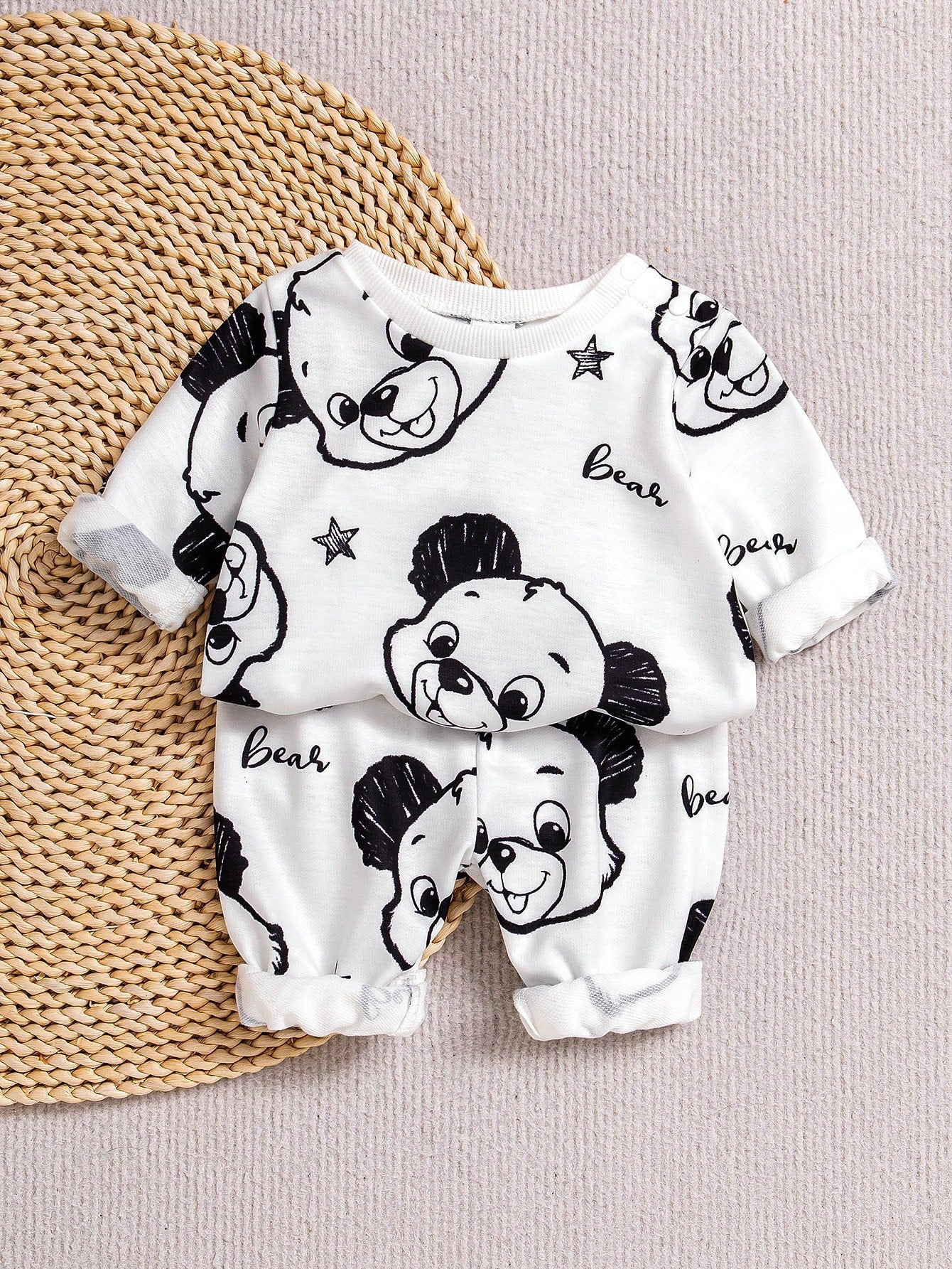 2pcs Baby Boys Cartoon Bear Print Sweatshirt & Jogger Set - Ivory |...