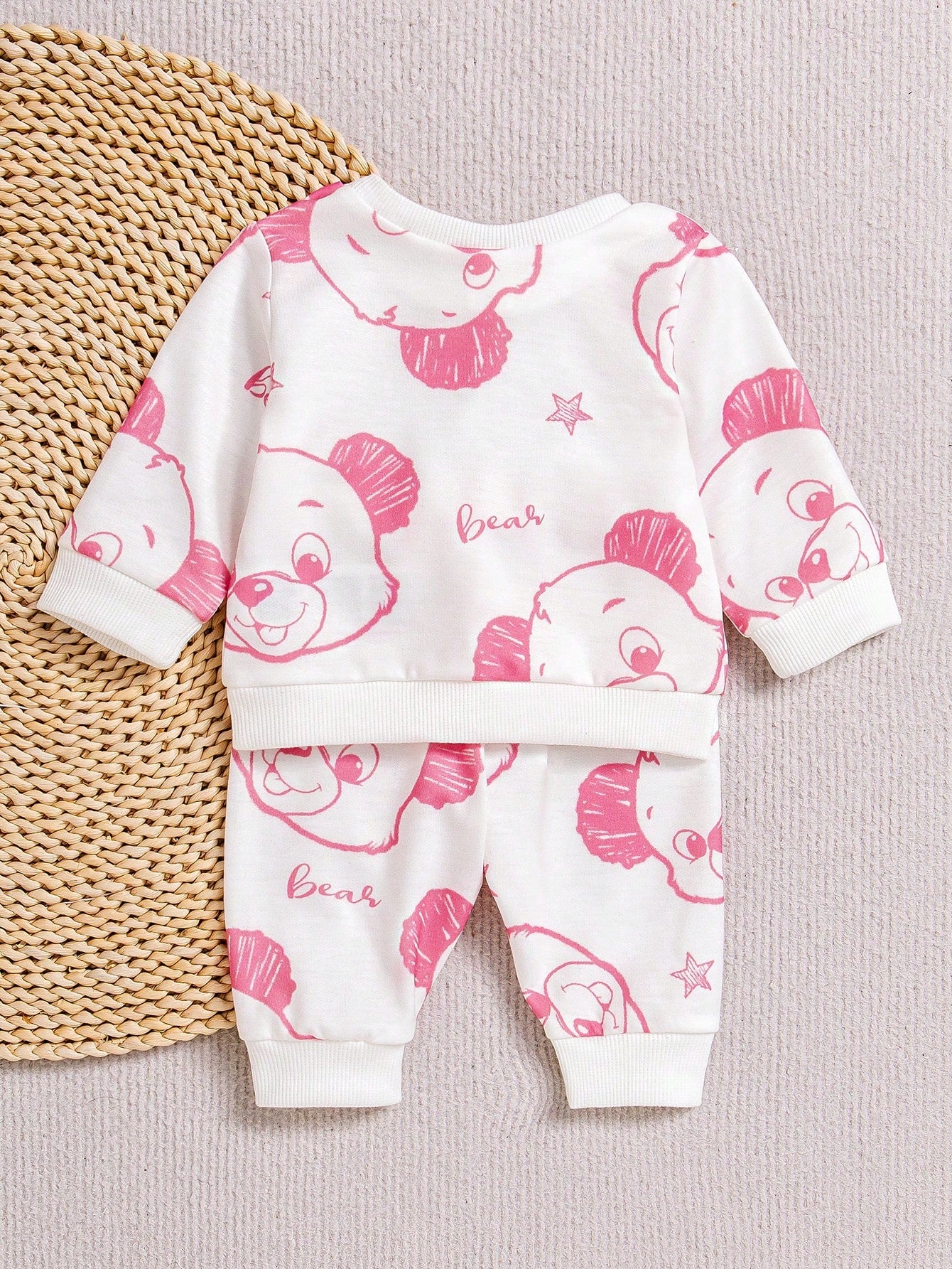 2pcs Baby Boys Bear Print Sweatshirt & Jogger Set - Ivory | 21 Cent...